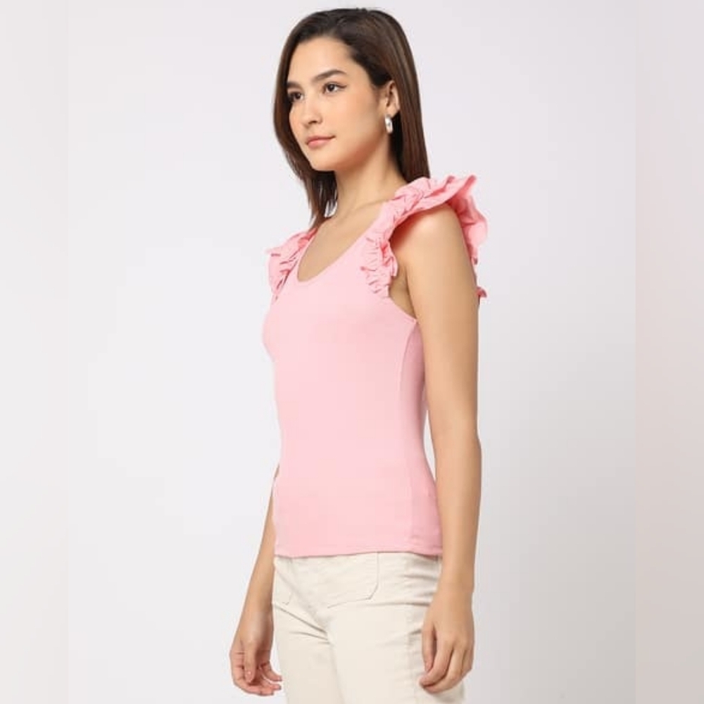 Gap Women’s Pink Ruffle Sleeve Tank Top – Size Large - Picture 1 of 6